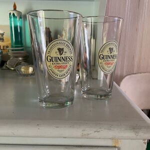 Guinness Extra Stout Clear Dublin Ireland Glass Pair